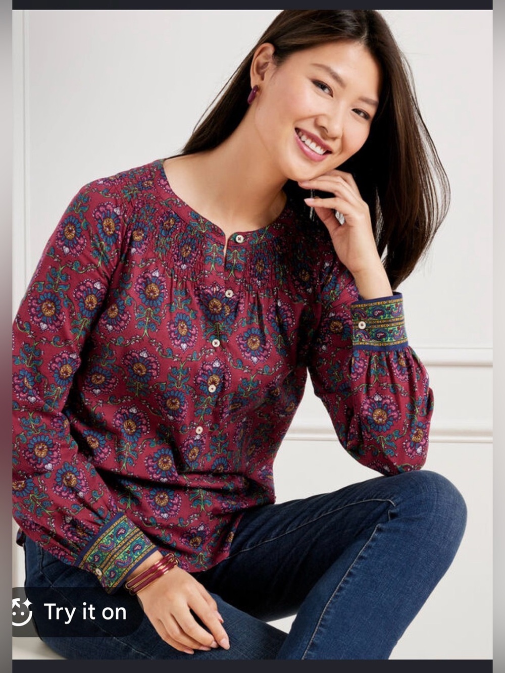 Talbots Smocked Blouse - Peacock Medallion size XLP